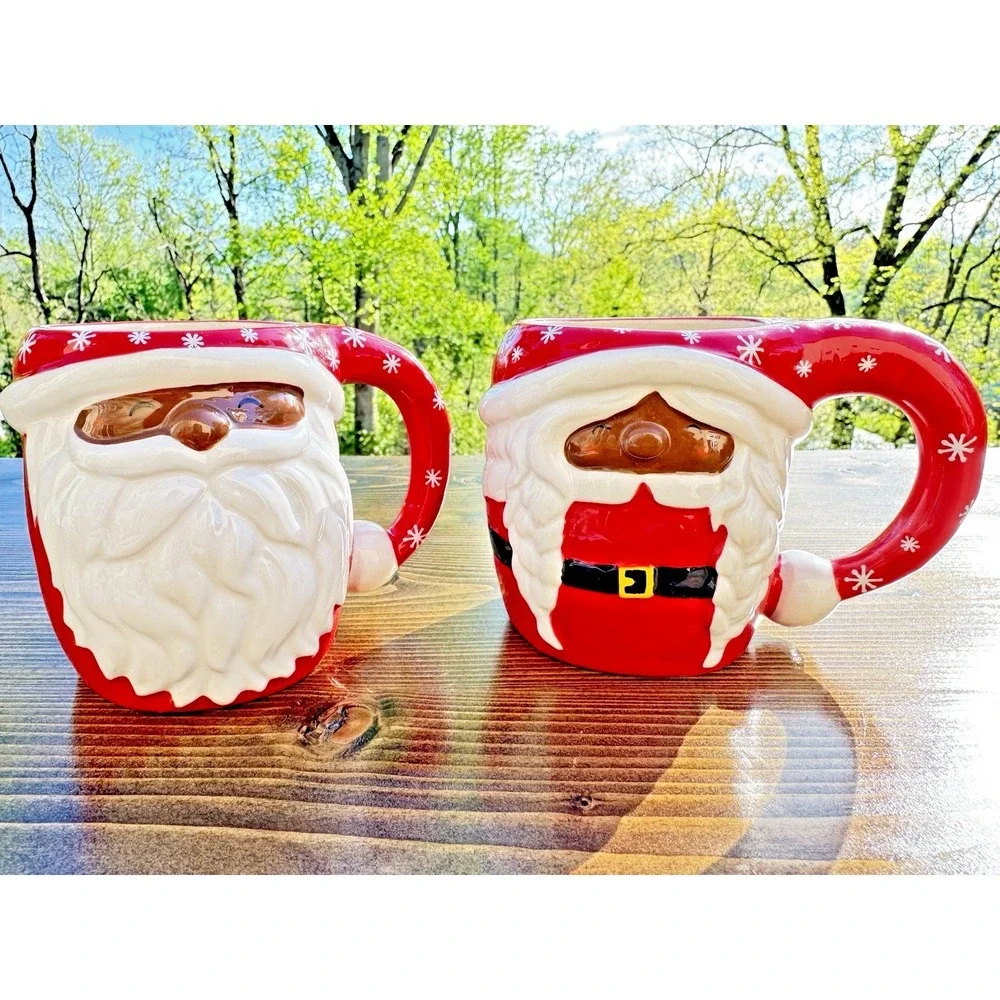 Santa Face Mug Set Williams Sonoma 16 oz Christmas Red‎ Ceramic Holiday Pair